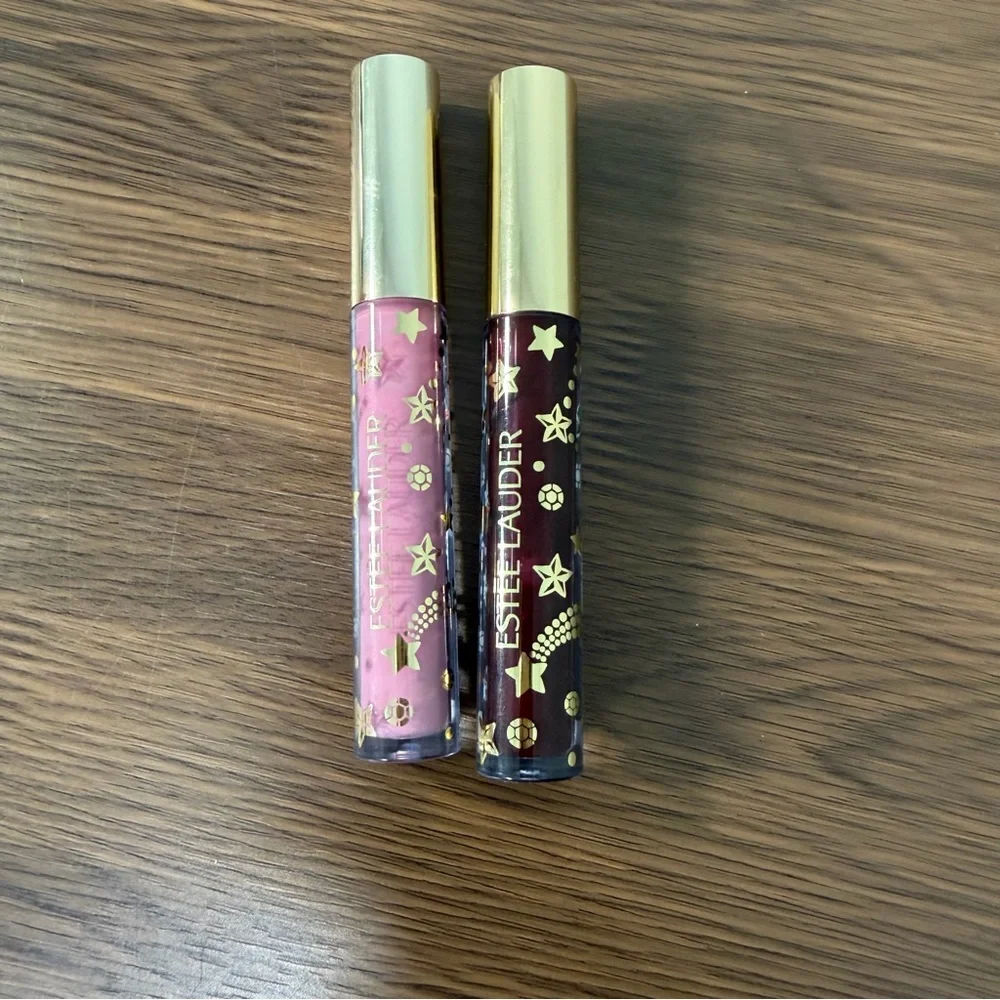 New limited-edition Estee Lauder lip Gloss lot of 2,‎ CRYSTAL PINK & DIVINE PLUM